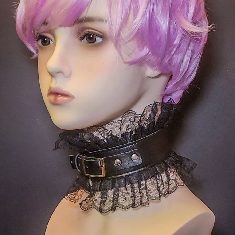 Nocturnal Romance Lace Layered PU Choker - Edgy Alt Posture Collar Goth Sexy